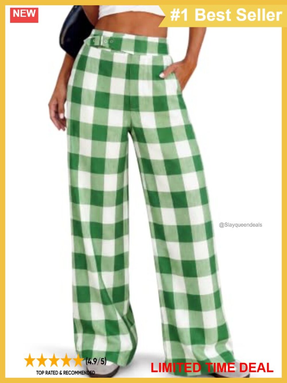 Plaid Wide Leg Palazzo Trousers High Waisted Baggy Work Pants